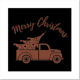 Merry Christmas Truck Tree Red Plaid T-shirt Posters and Art